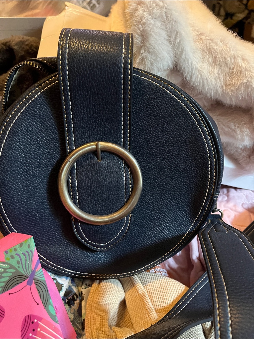 Simply Noelle navy Pebbled Shoulder Bag with Gold Plate